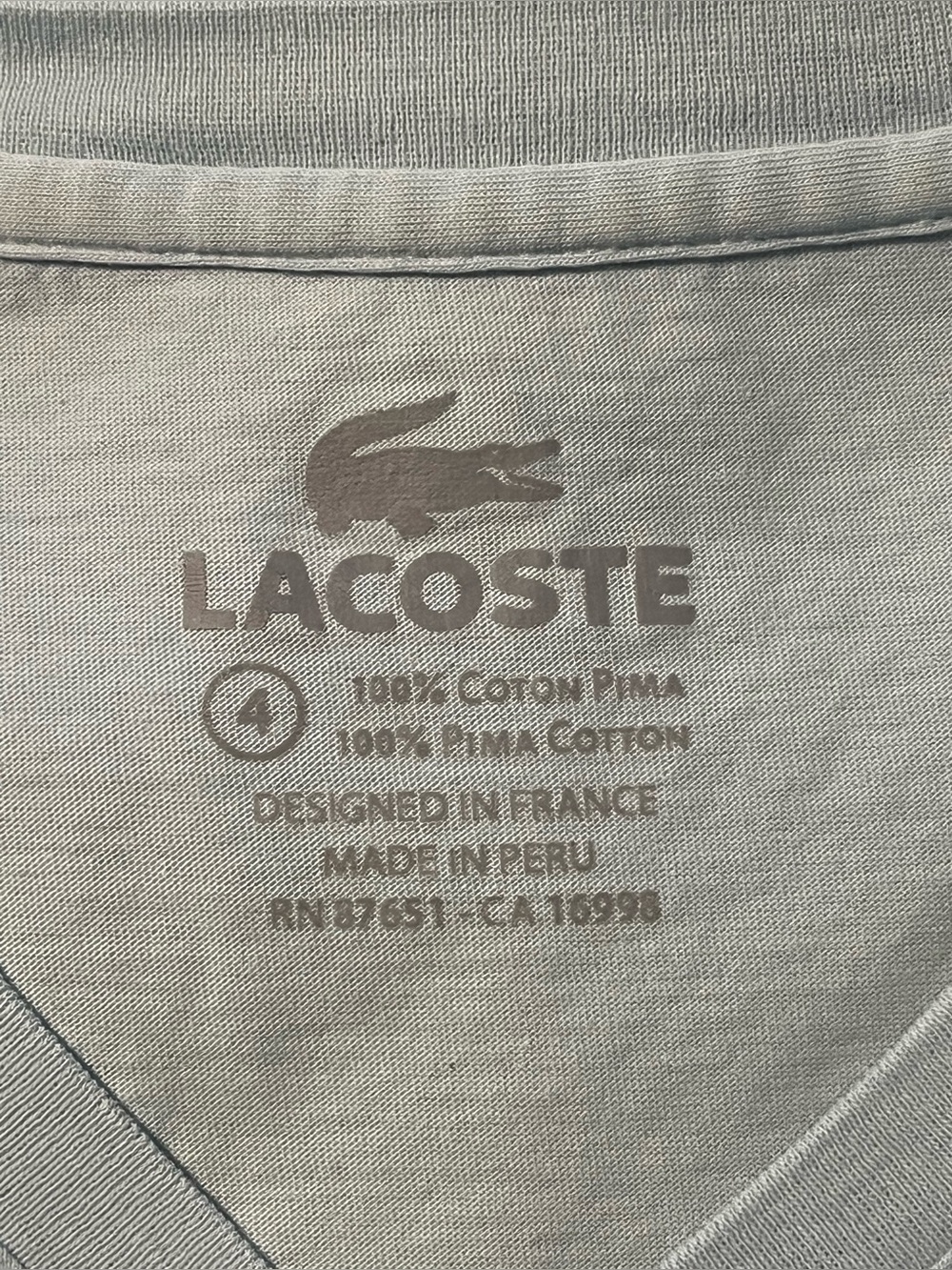 Lacoste Men's M Tan V Neck T Shirt - Picture 3 of 4